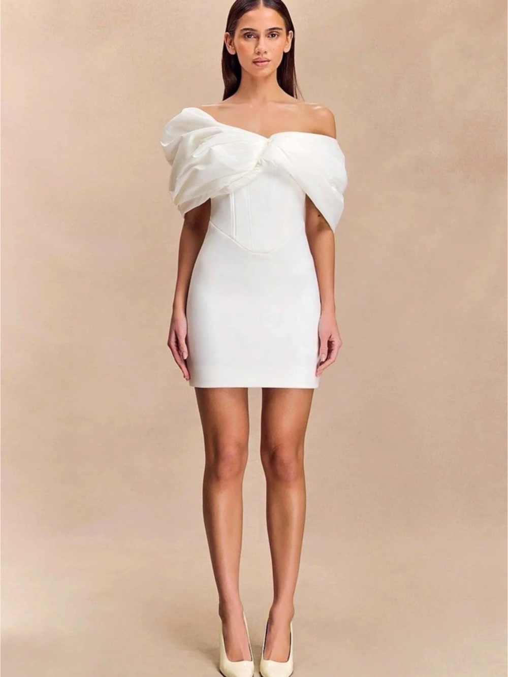 NWOT Meshki Aphrodite Off Shoulder Crepe Mini Dress - Ivory